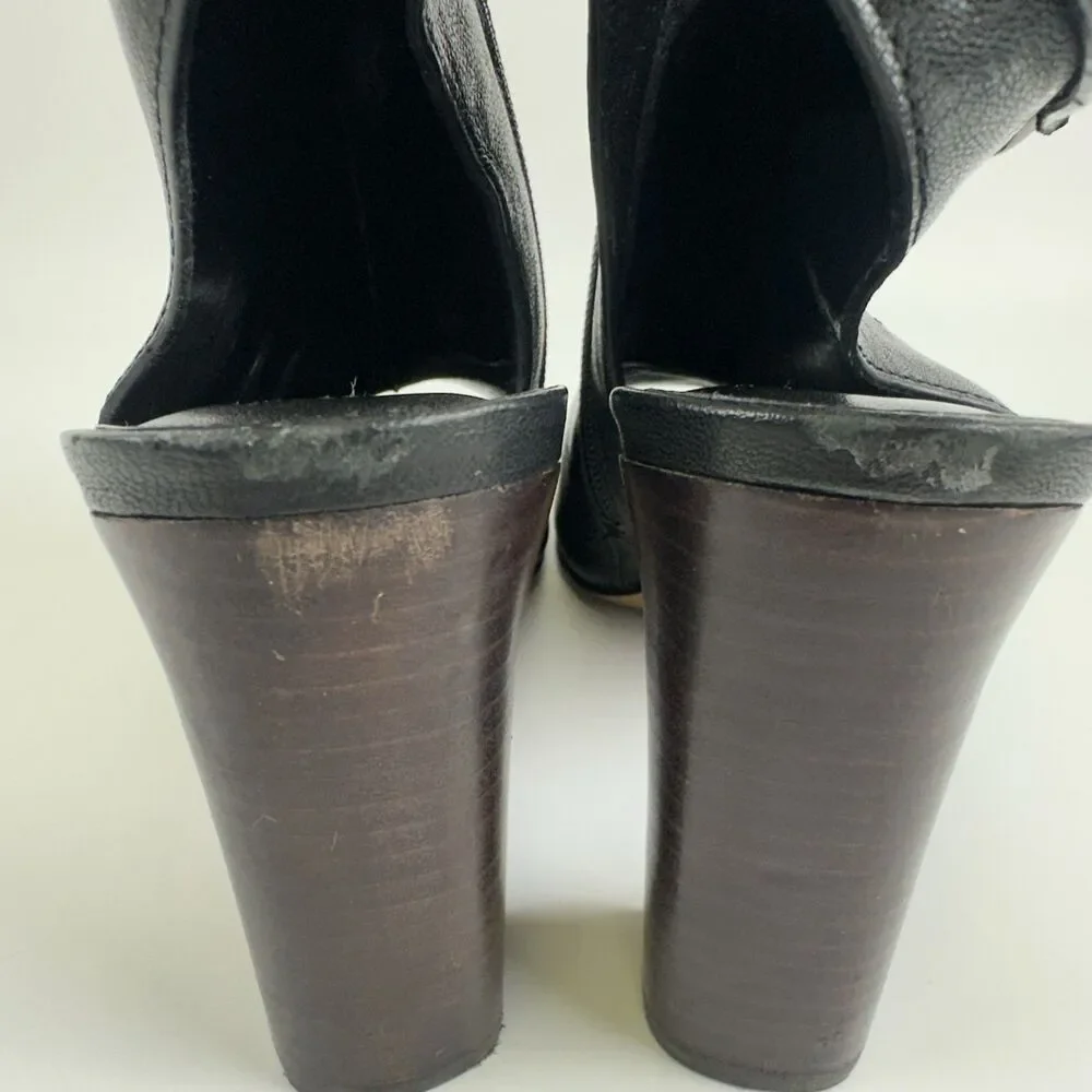 Coach Lafayette Heels Black Soft Leather Zip Peep Toe Slingback Sandal Bootie 9